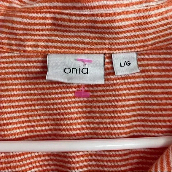 Onia linen blend striped polo T-shirt L - Picture 4 of 4
